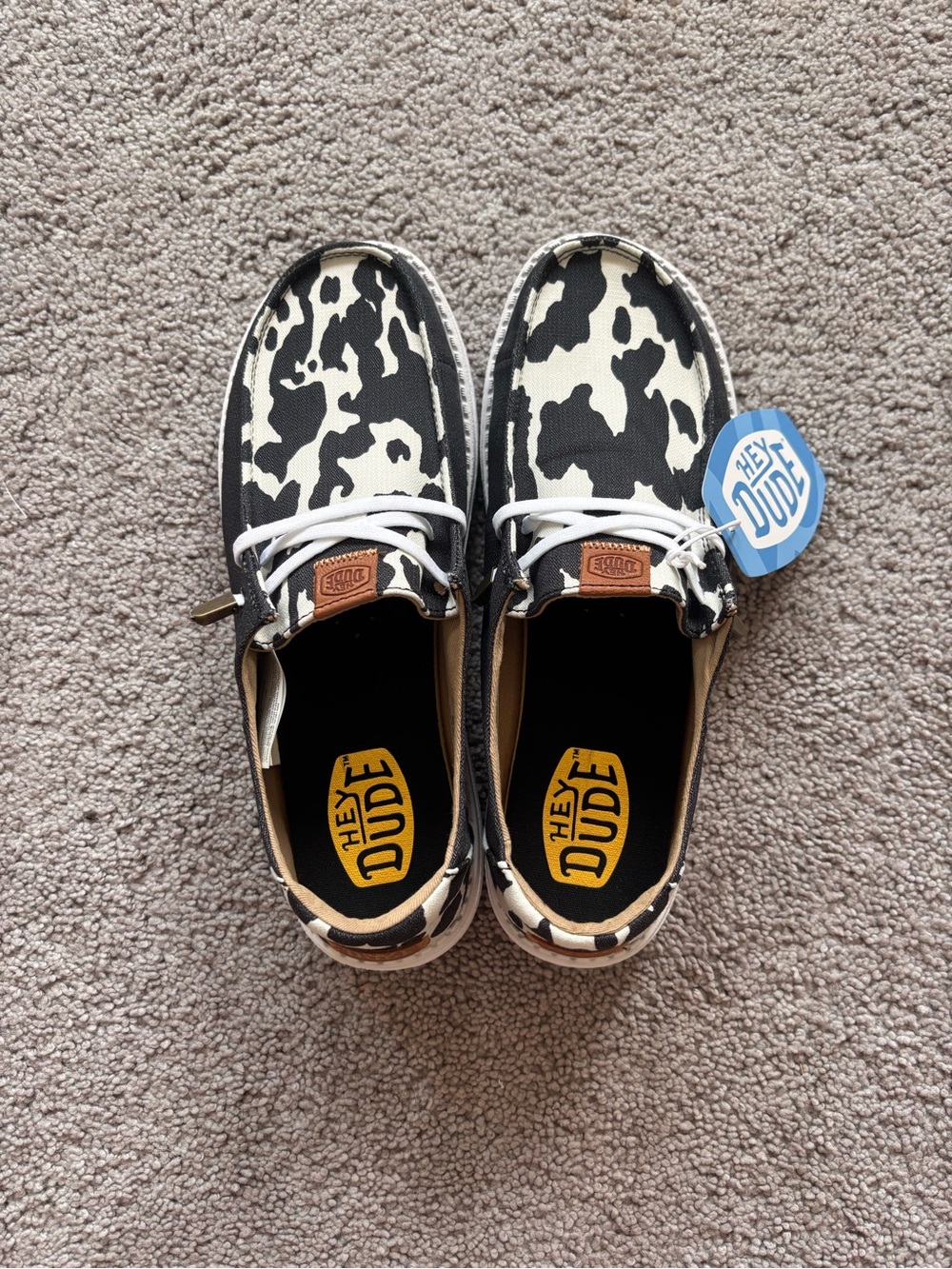 Hey Dude Wendy Cow Print Canvas Slip-On Shoes - Black & White